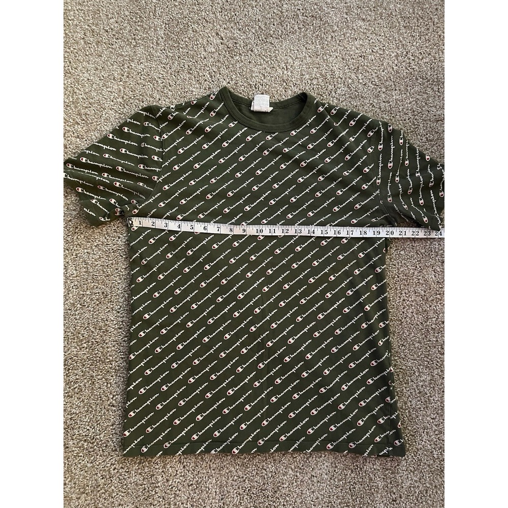 Champion T-shirt Mens Large Green Monogram All Over Print Script Logo Tee - Picture 3 of 4